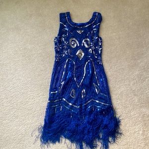 Blue and silver flapper dress